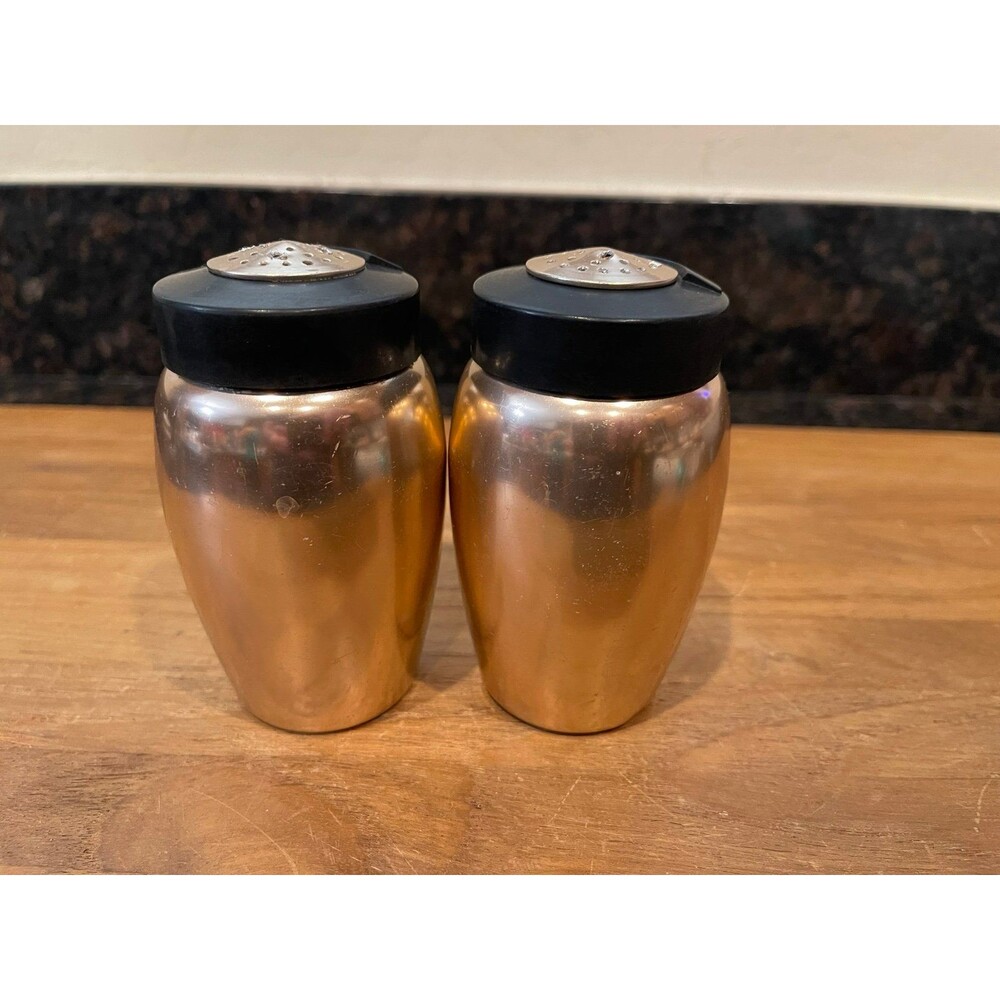 Copper tone vintage salt and pepper shakers